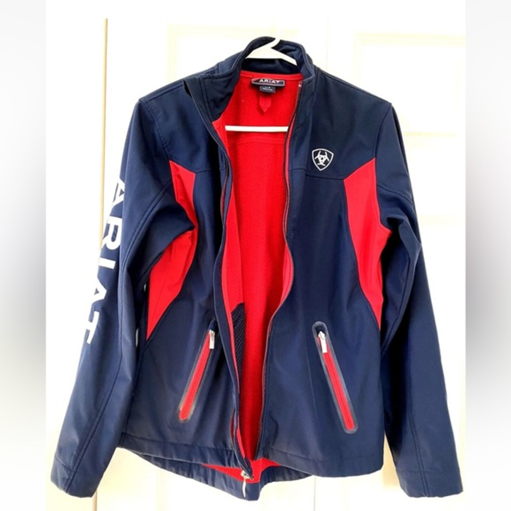Ariat® Ladies New Team Navy & Red Softshell Full-Zip Jacket‎ Sz S NEW (A)